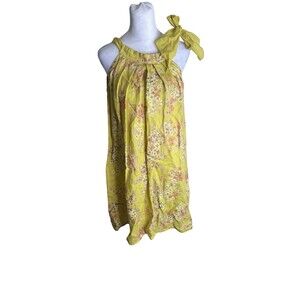 Made in Italy Bellambra Dress Womens XS Yellow Gold Linen Pleats Floral Flaw